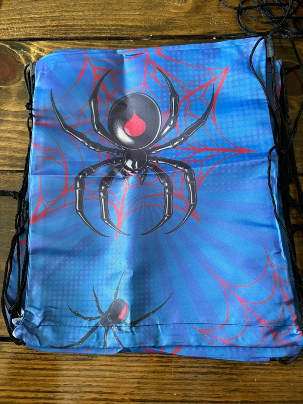 Spiderweb Drawstring Backpack - Bright Red & Blue